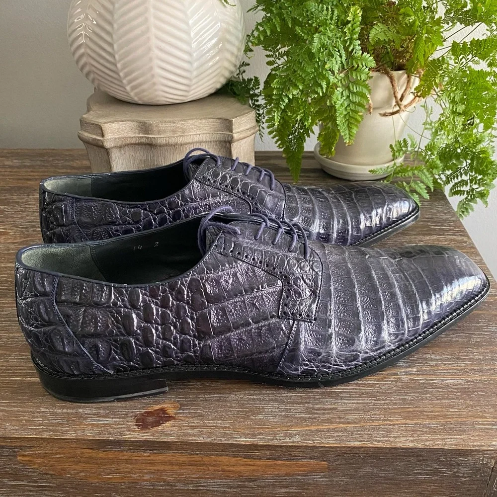 BOUCHON Mens Crocodile Oxford Lace Up Dress Shoe Genuine Crocodile 14 2E